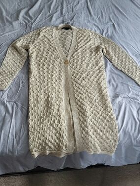 Donna Karan Cream Open-Knit Longline Cardigan